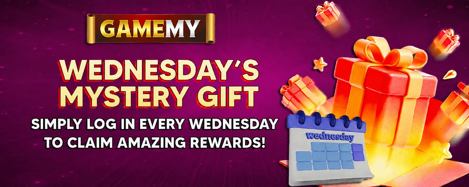 GAMEMY Lucky Wednesday Mystery Gift: log in every Wednesday to claim rewards